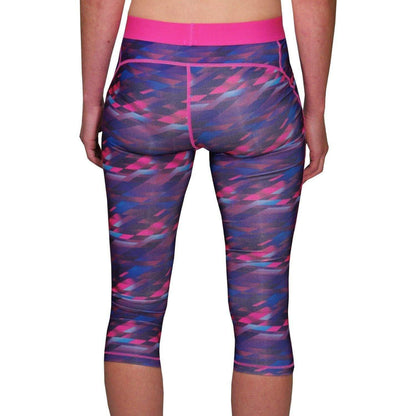 More Mile Go For It Printed Womens 3/4 Capri Running Tights - Pink - Start Fitness