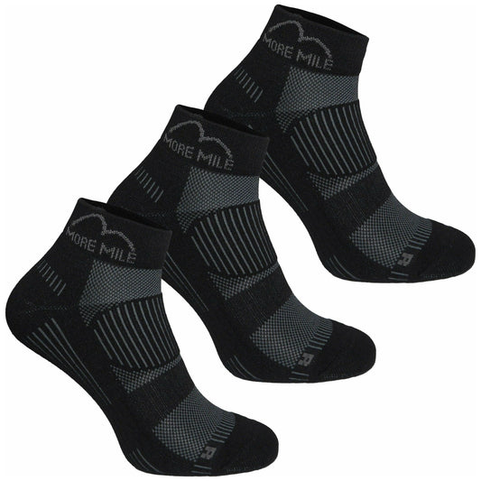 More Mile London 2.0 (3 Pack) Running Socks - Black - Start Fitness