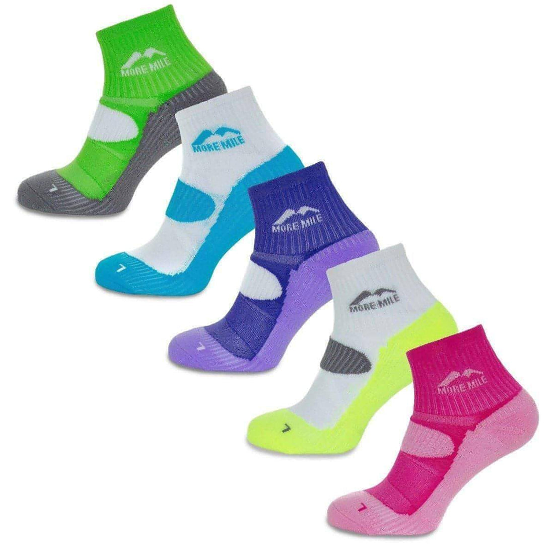 More Mile London (5 Pack) Womens Running Socks Multi Start Fitness