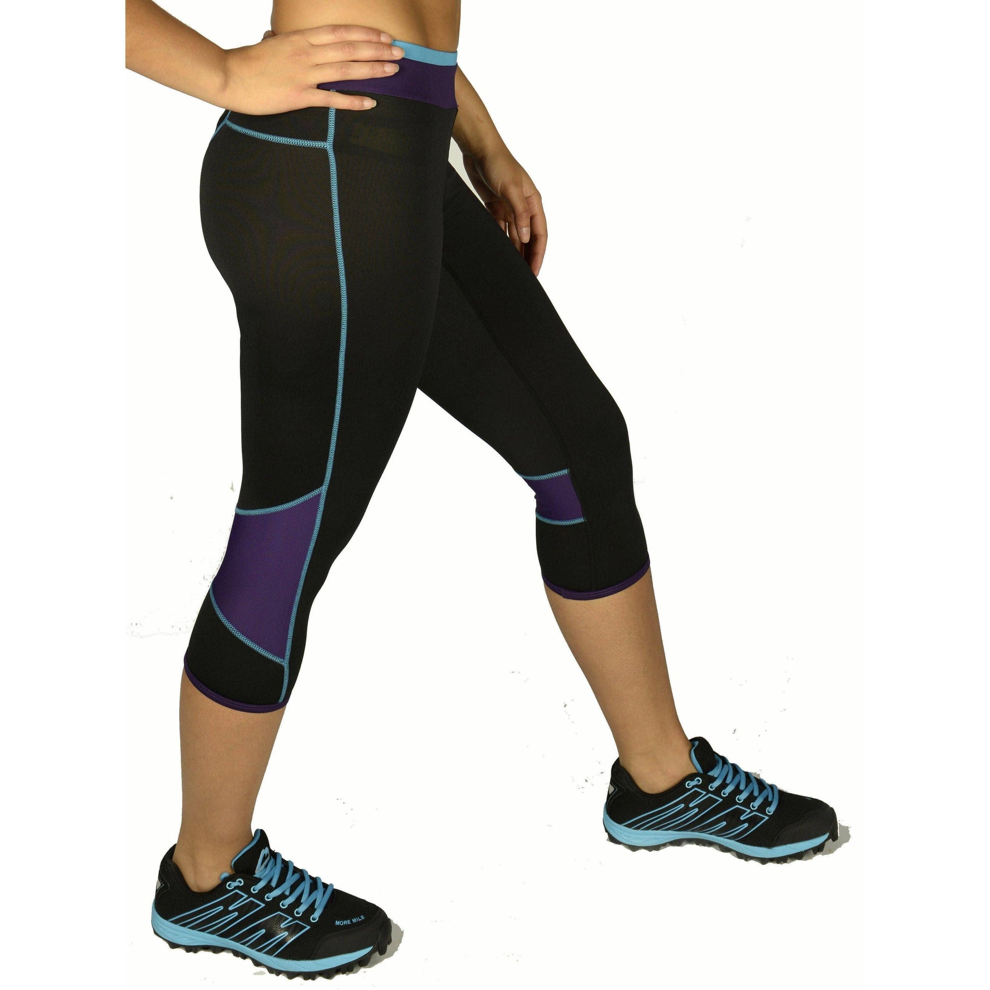 More Mile Prime 3/4 Capri Womens Running Tights - Black - Start Fitness