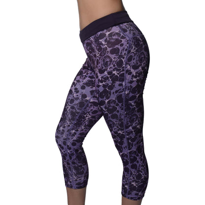 More Mile Printed 3/4 Capri Womens Training Tights - Purple - Start Fitness