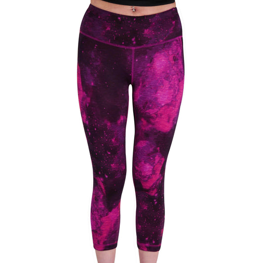 More Mile Reversible Graphic Womens 3/4 Capri Tights - Pink - Start Fitness