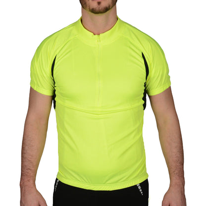 More Mile Short Sleeve Half Zip Mens Cycling Jersey - Hi Viz Yellow - Start Fitness