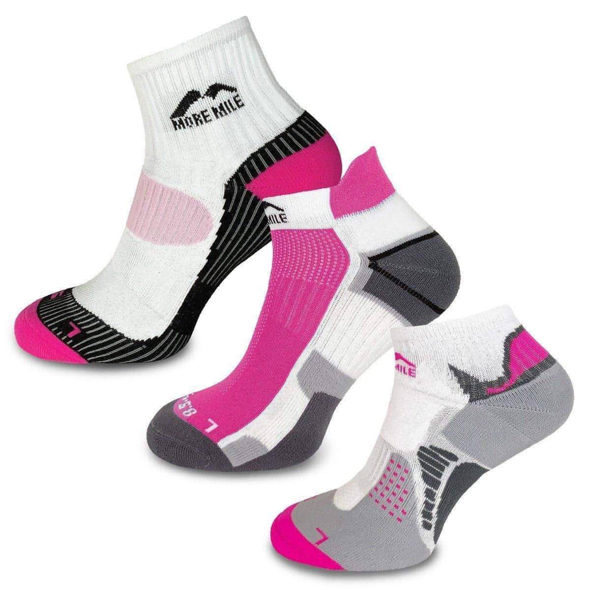 More Mile Womens Mixed 3 Pack Running Socks - Pink - Start Fitness
