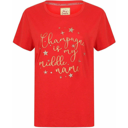 Season's Greetings Xmas Bubbly Womens Christmas Short Sleeve Top - Red - Start Fitness