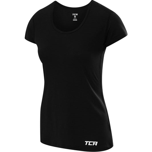 TCA Air Scoop Neck Short Sleeve Womens Training Top - Black - Start Fitness