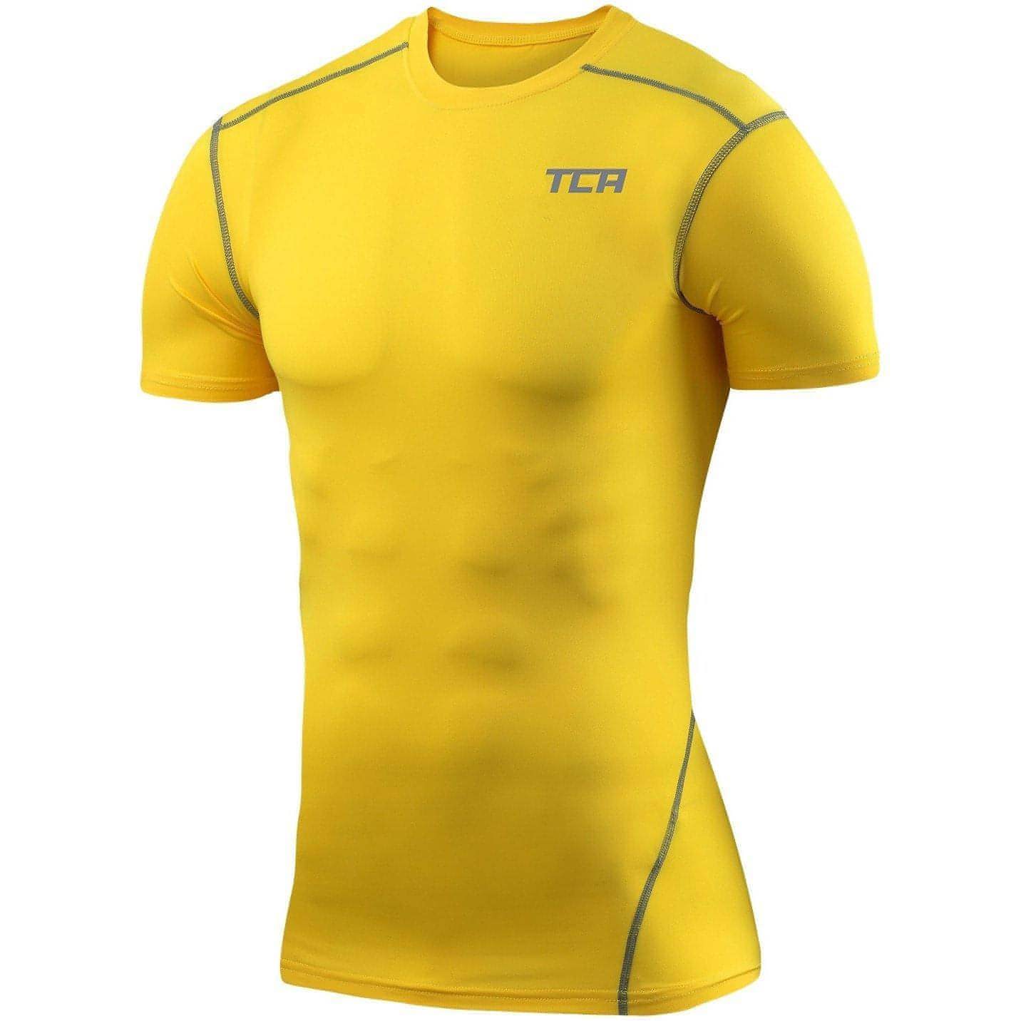 TCA Pro Performance Compression Junior Short Sleeve Thermal Running Top - Yellow - Start Fitness