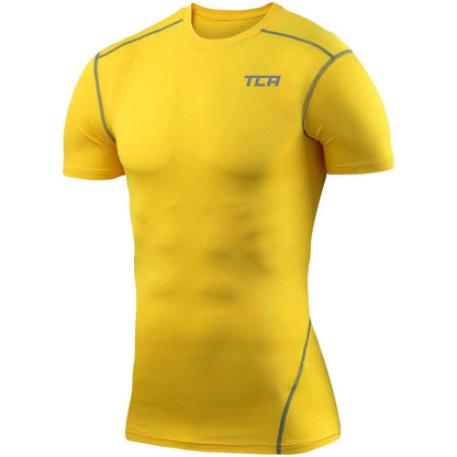 TCA Pro Performance Compression Junior Short Sleeve Thermal Running Top - Yellow - Start Fitness