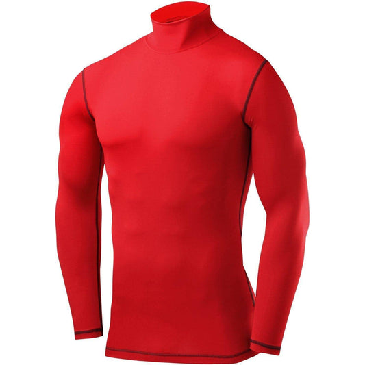 TCA PowerLayer Compression Mens Mock Long Sleeve Running Top - Red - Start Fitness