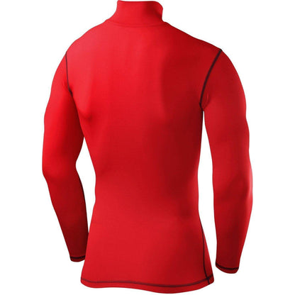 TCA PowerLayer Compression Mens Mock Long Sleeve Running Top - Red - Start Fitness