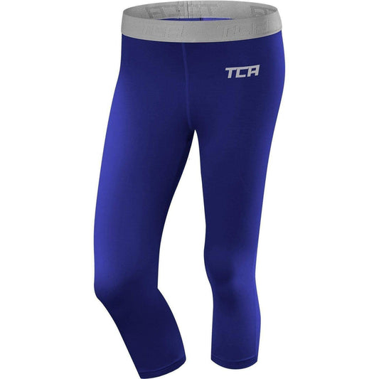 TCA Pro Performance Endurance Womens 3/4 Capri Running Tights - Blue - Start Fitness