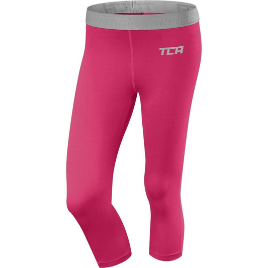 TCA Pro Performance Endurance Womens 3/4 Capri Running Tights - Pink - Start Fitness