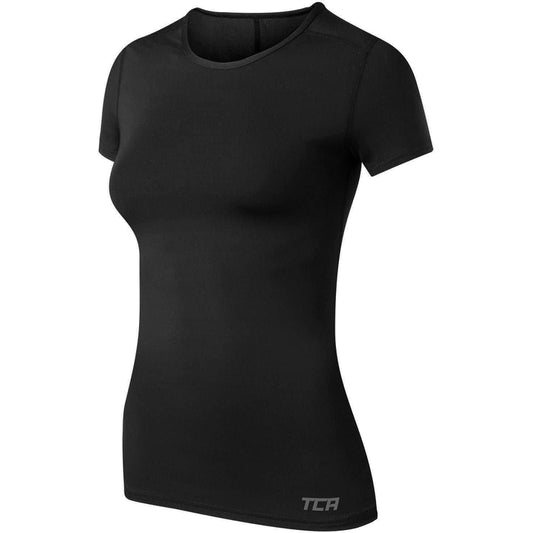 TCA Pro Performance Short Sleeve Womens Baselayer Running Top - Black - Start Fitness