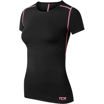 TCA Pro Performance Womens Short Sleeve Baselayer Running Top - Black - Start Fitness