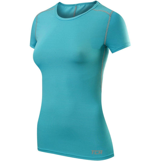 TCA Pro Performance Womens Short Sleeve Baselayer Running Top - Blue - Start Fitness