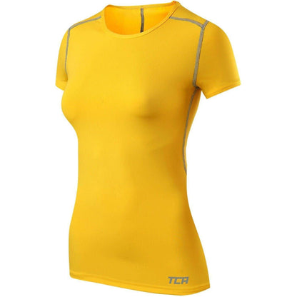 TCA Pro Performance Womens Short Sleeve Baselayer Running Top - Yellow - Start Fitness