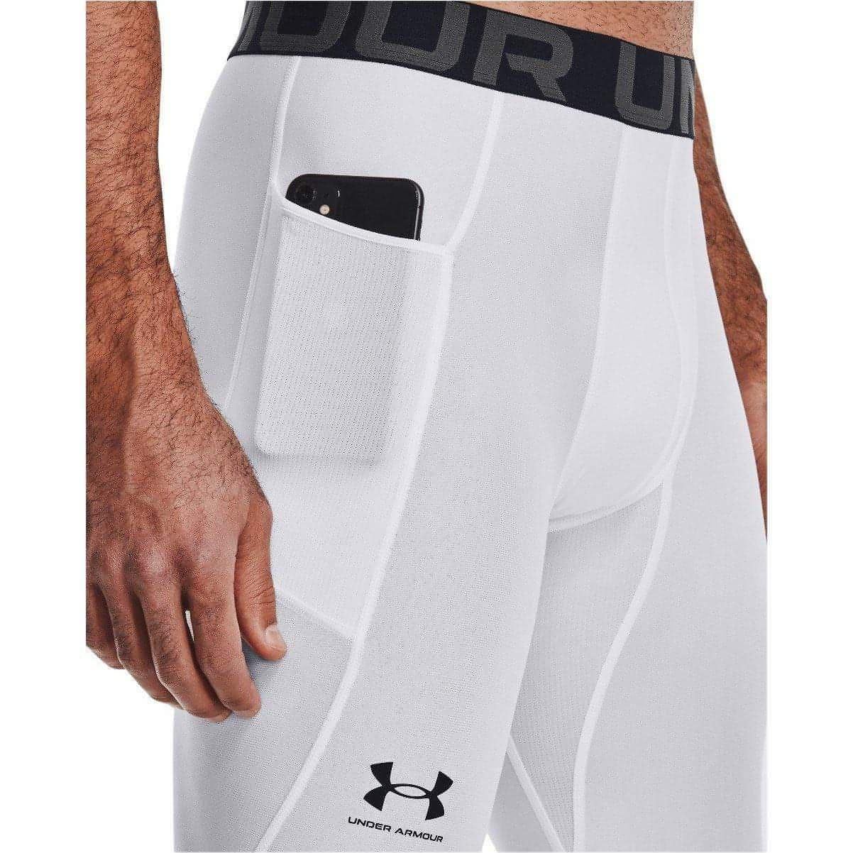 Under Armour HeatGear Compression Mens Long Running Tights White Start Fitness